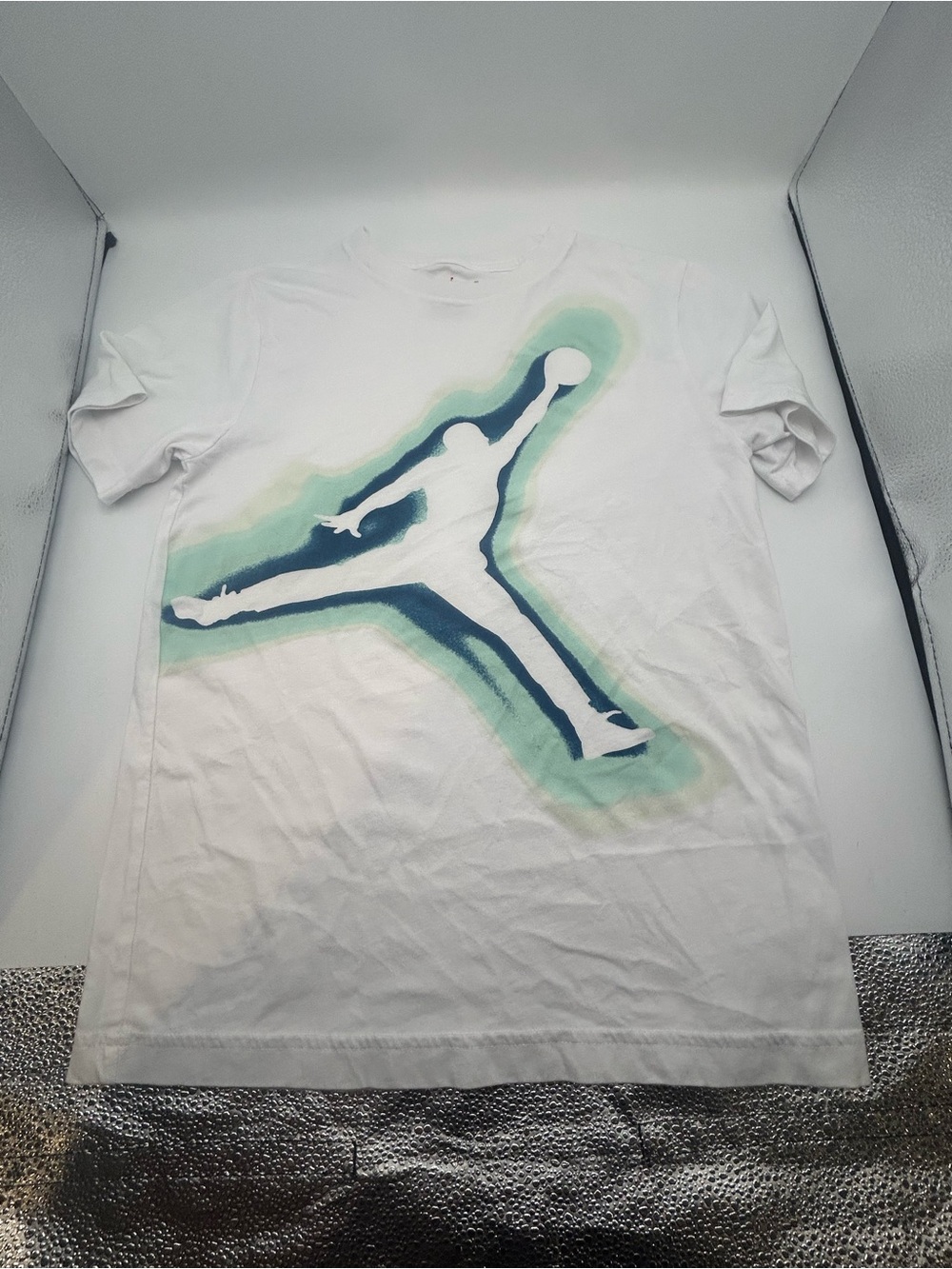 Jordan White Tee with Navy and Mint Jumpman Graphic